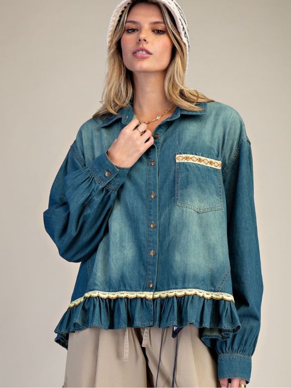 477 EASEL VINTAGE BUTTON DOWN STONE WASHED DENIM SHIRT